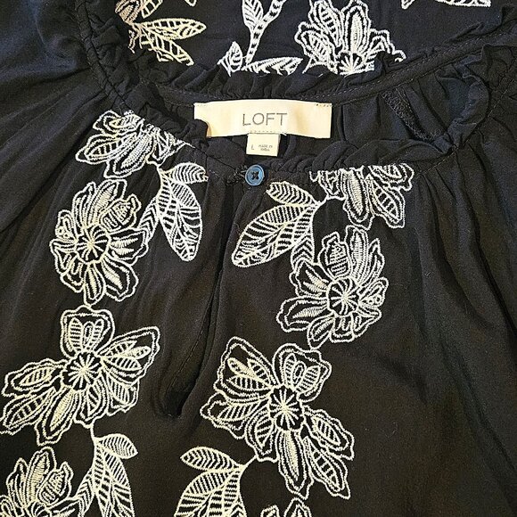 LOFT, Black short sleeve midi dress with floral embroidery - Picture 6 of 6